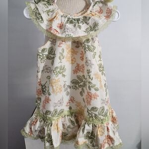 PatPat Floral Ruffle Collar/ Dress - Green, Orange, Yellow